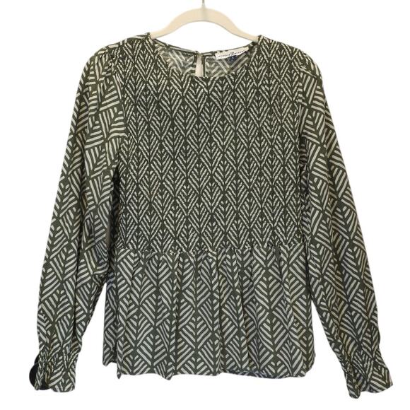 Michelle McDowell Olive & Cream Print Peplum Blouse - Size S - Picture 1 of 3